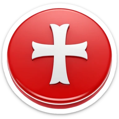 Red circular cross icon, white X symbol in center, glossy 3D button style, smooth surface, soft shadow, minimal design, centered composition, high resolution sticker