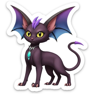 Black edgy Noivern-Noibat-Purloin-Sphynx-Lykoi-Caracal-cat-Fakemon-fusion-hybrid-creature sticker