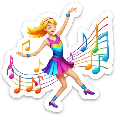 An icon showing vibrant musical notes and rhythm bars, inspired by Muse Dash. The design features colorful, dynamic elements flowing in sync with the beat, with a character dancing in the background. Bright, energetic visuals emphasize the excitement of rhythm-based gameplay. Transparent background. sticker