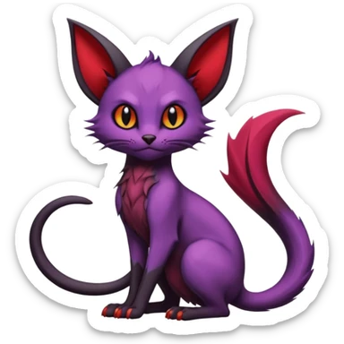 Dark gloomy gothic Black violet red edgy cute Noivern-Noibat-Purloin-Torracat-Lykoi-Caracal-cat-Fakemon-fusion-hybrid-creature with an imp tail  sticker