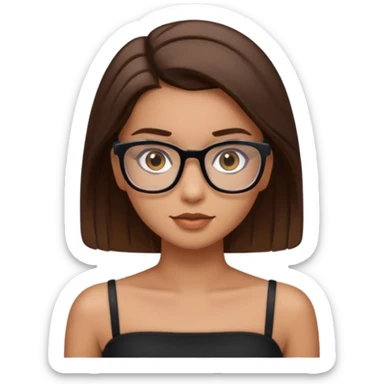 Imagine a pretty girl with slightly light brown skin with big brown eyes and glasses. She has straight brown hair in a slick back and is wearing a black tube top sticker