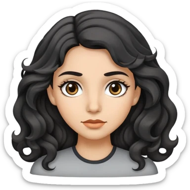 woman face with big grey eyes, medium skin tone, and black wavy hair sticker