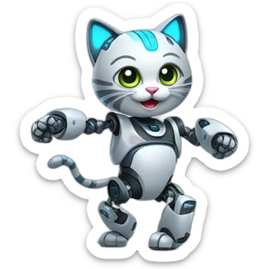 Robot cat dancing sticker