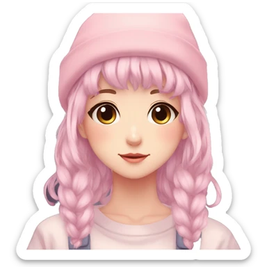 Gorgeous pastel anime girl with blushing face and hair garnitures and pretty hair and a beanie aesthetic trending style sticker