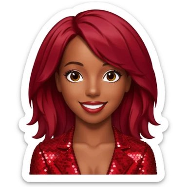 Kelly Rowland from Destiny's Child with dark red hair, red sequin outfit sticker