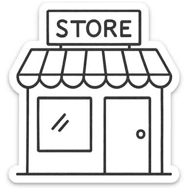 hand-drawn outlined icon of a convenience store, sketchy lines, no fill sticker