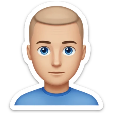 A guy with a buzzcut and blue eyes sticker