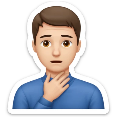 A man looking stressed holding the front of his neck  sticker