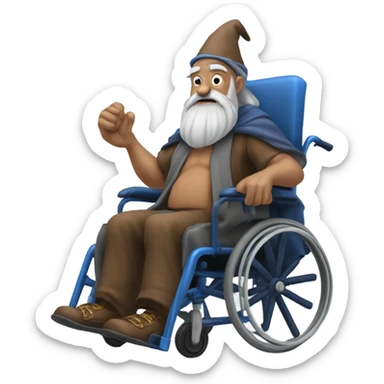 A old wizard with huge muscles and a blue beard is in a wheelchair sticker