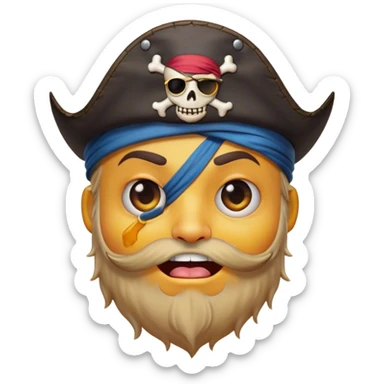 Clash of Clans aesthetic Comical Pirate Portrait Emoji, Head tilted dramatically with an exaggerated, fun expression and wide, comically expressive eyes behind a quirky eye patch, featuring a rugged yet cartoonish build with a playful bandana and natural skin tone, Simplified yet hilariously expressive features, highly detailed, glowing with a slightly sassy oceanic glow, high shine, dramatic yet playful, stylized with an air of cheeky maritime mischief, soft glowing outline, capturing the essence of a meme-worthy pirate who brings humor to epic quests! sticker