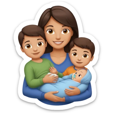 Beautiful fit Brunette Mom holding a baby and two sons, ultra realistic  sticker