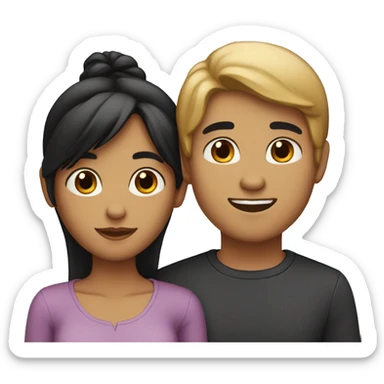 a couple. dark brown boy with black hair and a brown girl with straight hair  sticker