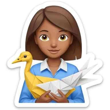 happy-african-young-girl-with-brown-hair-in-a-white-kanga-shirt-holds-an-origami-yellow-and-blue-crane sticker