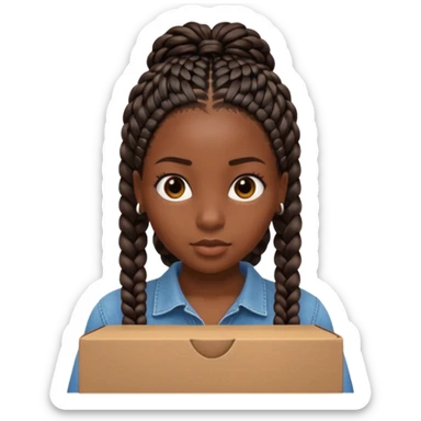 black girl with straight down box braids sticker
