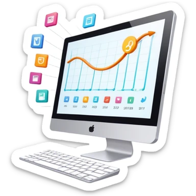 Animation and motion design. A computer screen with an animation timeline, moving frames. Display a cartoon or animated scene on the screen. Include motion design elements like flowing lines, curves, or rotating objects. Modern, creative colors. No emojis or smiley faces. Transparent background. sticker