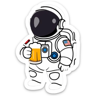 a full astronaut space suit with a pint of delicious beer inside it instead of a human, the glass of beer visible through the helmet sticker