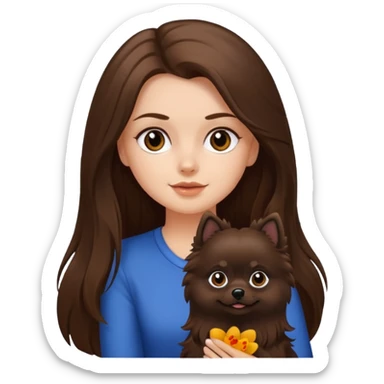White girl with long hair brown brown eyes and a dog black pomerian  sticker