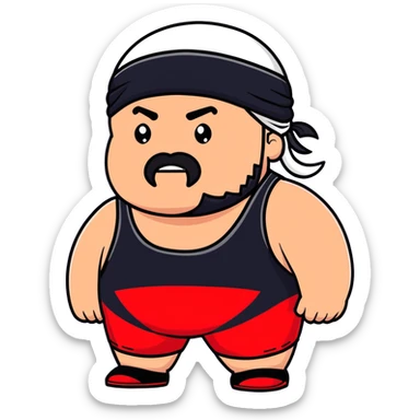White skin fat guy with black durag and black beard in a red and black wrestling singlet sticker