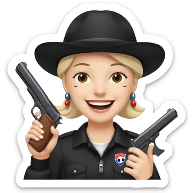 Este emoji 😂 de risa pero con gorro del equipo colo colo y una pistola en la mano sticker