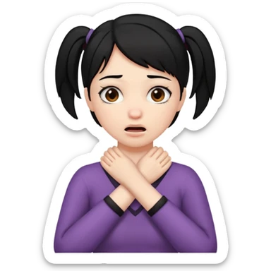 criss cross hands around throat choking self emoji female black hair brown eyes  sticker