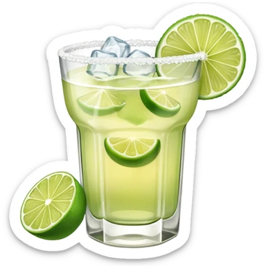 Margarita – glass with salted rim, lime wedge, ice sticker