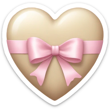 A light beige coloured heart with a light pink bow wrapping it sticker