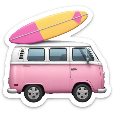 Pink van with a surf board on it sticker