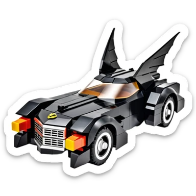  the animated series aerodynamic dark futuristic concept Batmobile loosely based on 1976 Cadillac coupe (flat long straight faceted mechanical body) Lego winged stealthy street hot rod  sticker