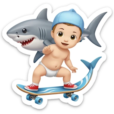 A baby skateboarding on a shark  sticker