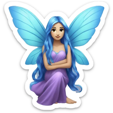 Beautiful,blue flower, fairy, blue, turqoise, silver, purple, long hair, big wings sticker