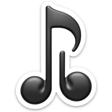 single musical note emoji, deep matte black metal material, smooth rounded geometry sticker