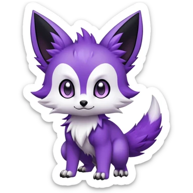  High quality Cute Cool Kawaii edgy Chibi Fur-Sona Purple fur, white belly, white tail-tip, black legs, black ears, Fakemon-Digimon-creature-animal-vernid-hybrid Full Body, facial markings sticker