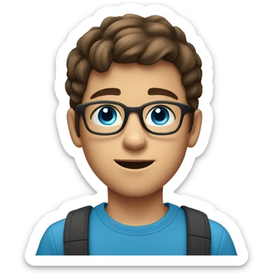 11 year old boy with brown hair with glasses as a fortnight character and blue eyes sticker