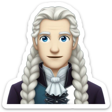 pale male victorian vampire with long white hair in a braid over his shoulder and light blue eyes sticker