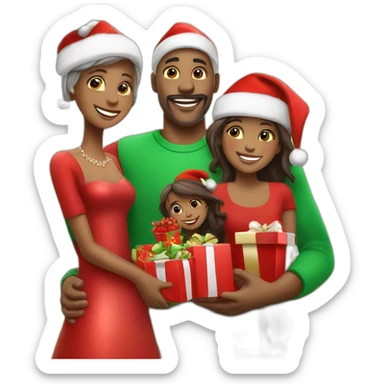 happy family with red cristmas dress and gifts under cristmas tree sticker
