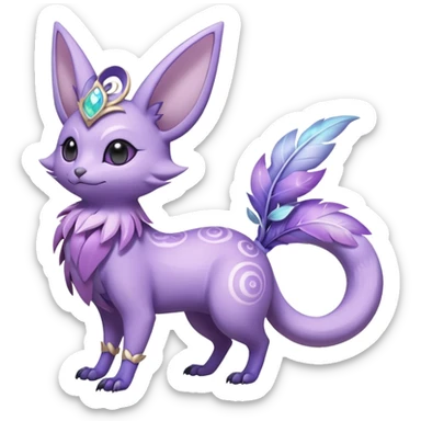 Pastel Glossy Smooth Soft Shiny Floral Lavender-Lilac-Themed Exotic Festhery Celestial Crescent Lunar Shiny Glossy Lumine Stellar Rattata-Noibat-Espeon-Purrloin-Fakemon-hybrid-creature (full body) sticker