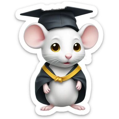 Cute little white mouse in graduation cap and gown sticker