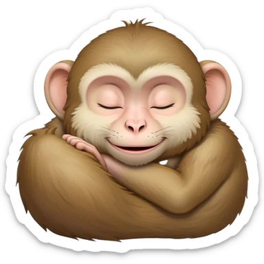 Meme-Worthy cute Sleeping Macaque Portrait Emoji, Head resting peacefully with a contented smile, showcasing soft, downy fur and eyes gently closed in serene slumber, Simplified yet comically adorable features, highly detailed, glowing with a soft, drowsy glow, high shine, relaxed and utterly lovable, stylized with an air of playful laziness, bright and heartwarming, soft glowing outline, capturing the essence of a sleeping macaque that feels destined to become the next viral icon of adorable rest! sticker