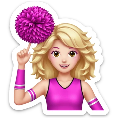 football cheerleader, hold a big cheering pom, pink and twinkle sticker