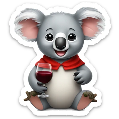 Happy koala with red wine sticker