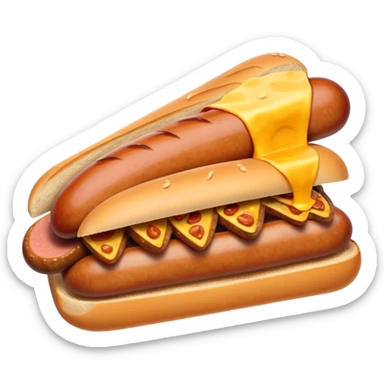 Sausage Sizzle Cinematic Realistic Sausage Sizzle Dish Emoji, depicted as a sizzling sausage tucked into a triangular slice of bread, rendered with rich textures and dynamic, warm lighting. sticker