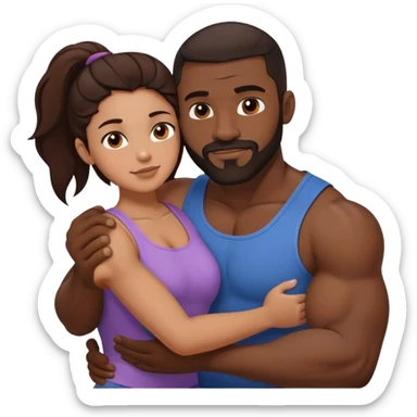 Black man with facial hair and muscles hug small brunette woman sticker
