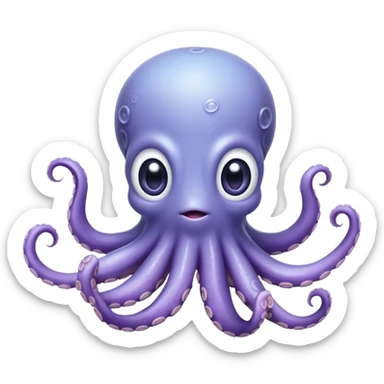 Cinematic Comical Baby Octopus Portrait Emoji, Tentacles slightly flared in a playful, exaggerated gesture, featuring a light blue-purple, rounded body with dramatically wide, hilariously expressive eyes full of surprise and innocent mischief, Simplified yet hilariously endearing features, highly detailed, glowing with a soft oceanic radiance, high shine, dramatic yet lovable, stylized with a dash of whimsical underwater mischief, soft glowing outline, capturing the essence of a delightfully silly little octopus that looks like it just made a clumsy, adorable mistake! sticker