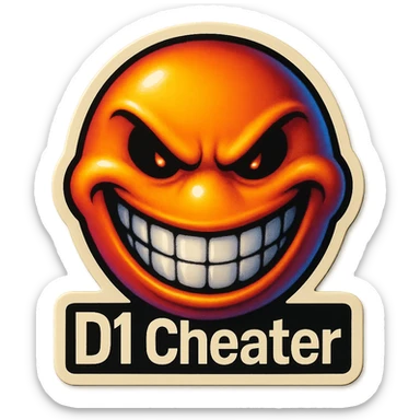 grin evil face
 add the words " D1 Cheater " in White sticker