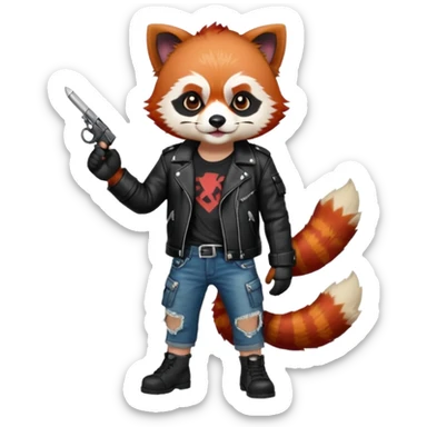 full body punk red panda with red and black hair with a blunt in hand  sticker