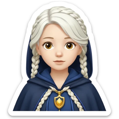 braid white hair girl, navy cloak sticker