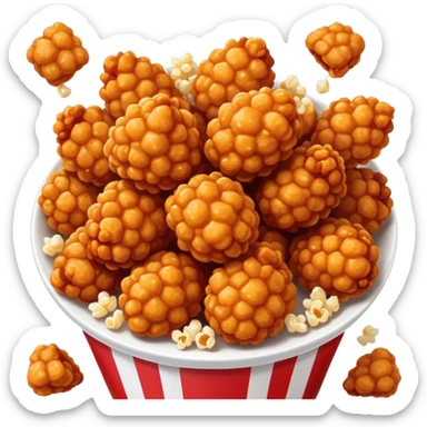 Korean Fried Chicken Cinematic Realistic Korean Fried Chicken Dish Emoji, depicted as bite-sized popcorn chicken pieces generously coated in a glossy, spicy sauce, rendered with crisp textures and dynamic, appetizing lighting. sticker