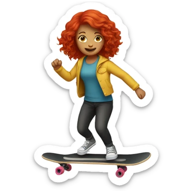 A red hair girl do skateboarding  sticker