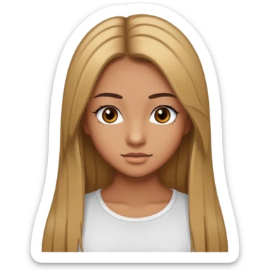 make a teenage 17 year old woman emoji with straight long brown hair and blonde highlights and brown eyes with pretty eyelashes wearing a white top  sticker