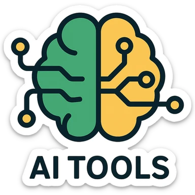 Modern logo for an AI tools website, abstract brain or circuit motif, clean lines, in the style of a color outline icon, using a green and yellow color scheme, with no background. sticker
